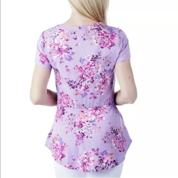 Isaac Mizrahi Live! Keyhole Floral Printed Knit Peplum Top - Picture 3 of 5